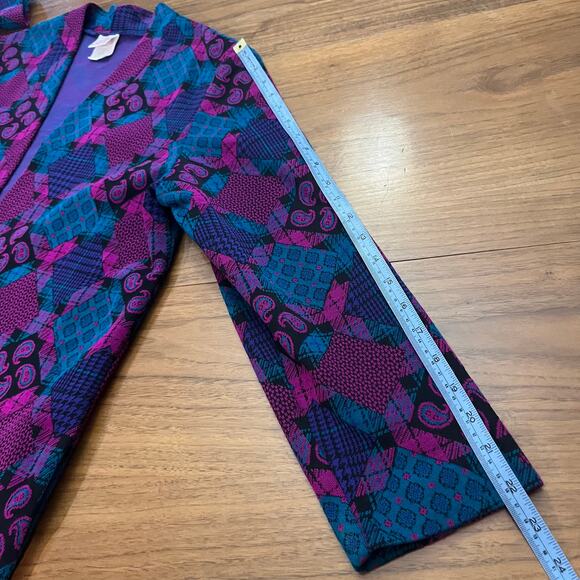 Vintage Sweater Blazer Size 12 70s 80s Funky Paisley Diamond Open Front Jacket - Picture 11 of 14